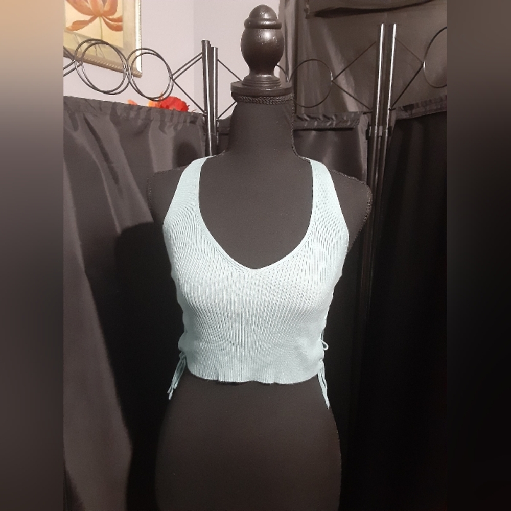 Dreamers By Debut Awua Blue Women's Tank Top Ribbed Tie Side Ladies M Cropped